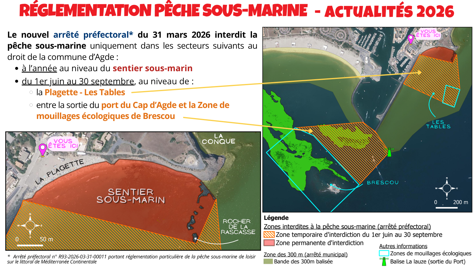 Nouvelles zones d'interdiction de la pêche sous-marine (suite arrêté préfectoral du 31 mars 2026)